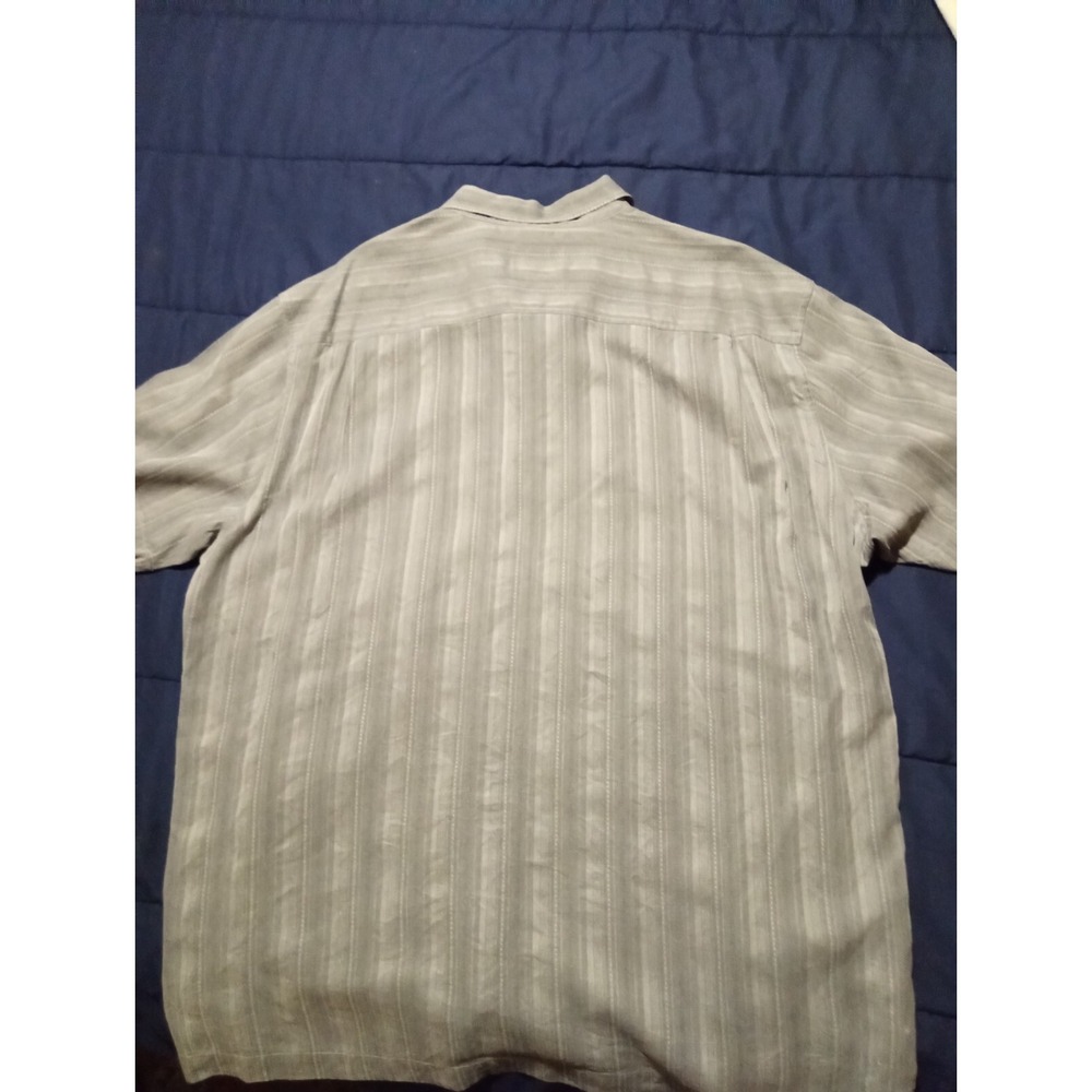 Tommy Bahama Shirt Men's XXL 100% Silk Button Up Gray‎ Stripe Short Sleeve - Picture 6 of 6
